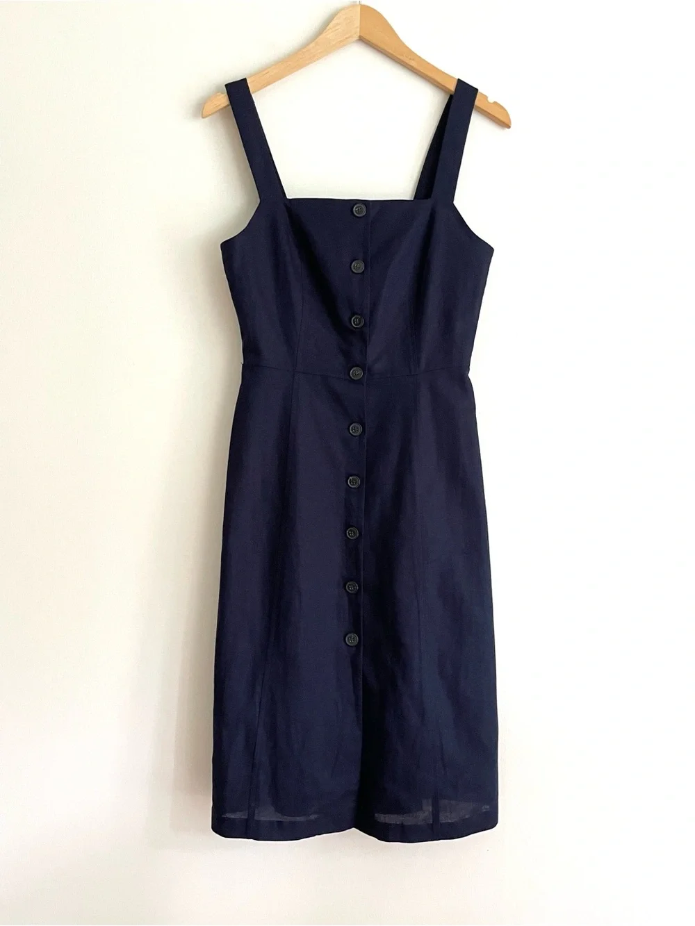 Gap Button Front Apron Linen Cotton Sleeveless Midi Dress Dark Navy NWT - Picture 3 of 11